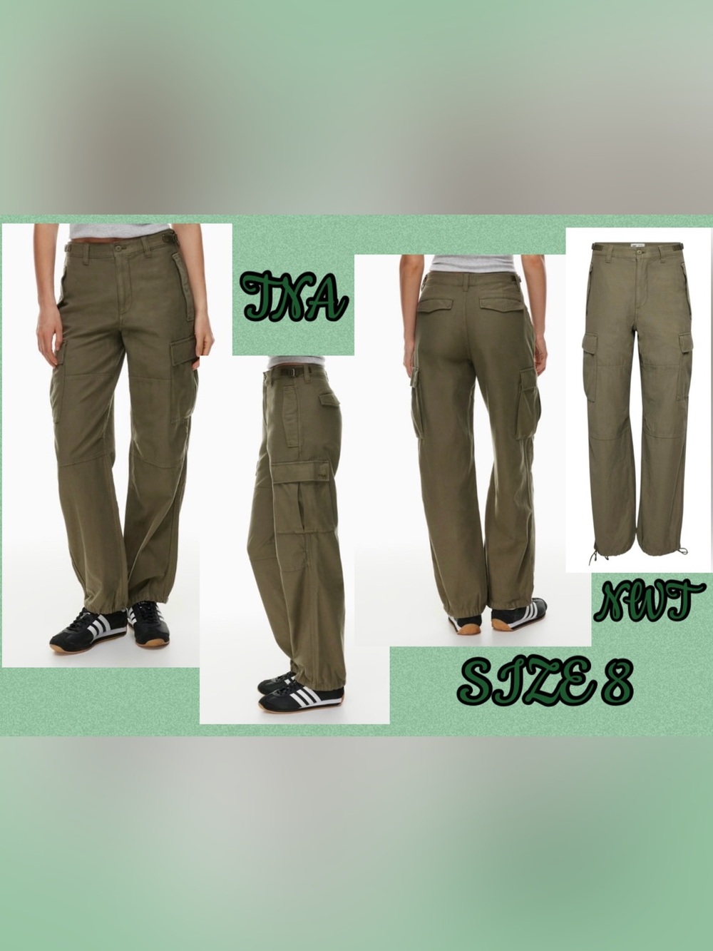 NWT Aritzia TNA Supply Cotton Cargo Pants Olive Green Size 8